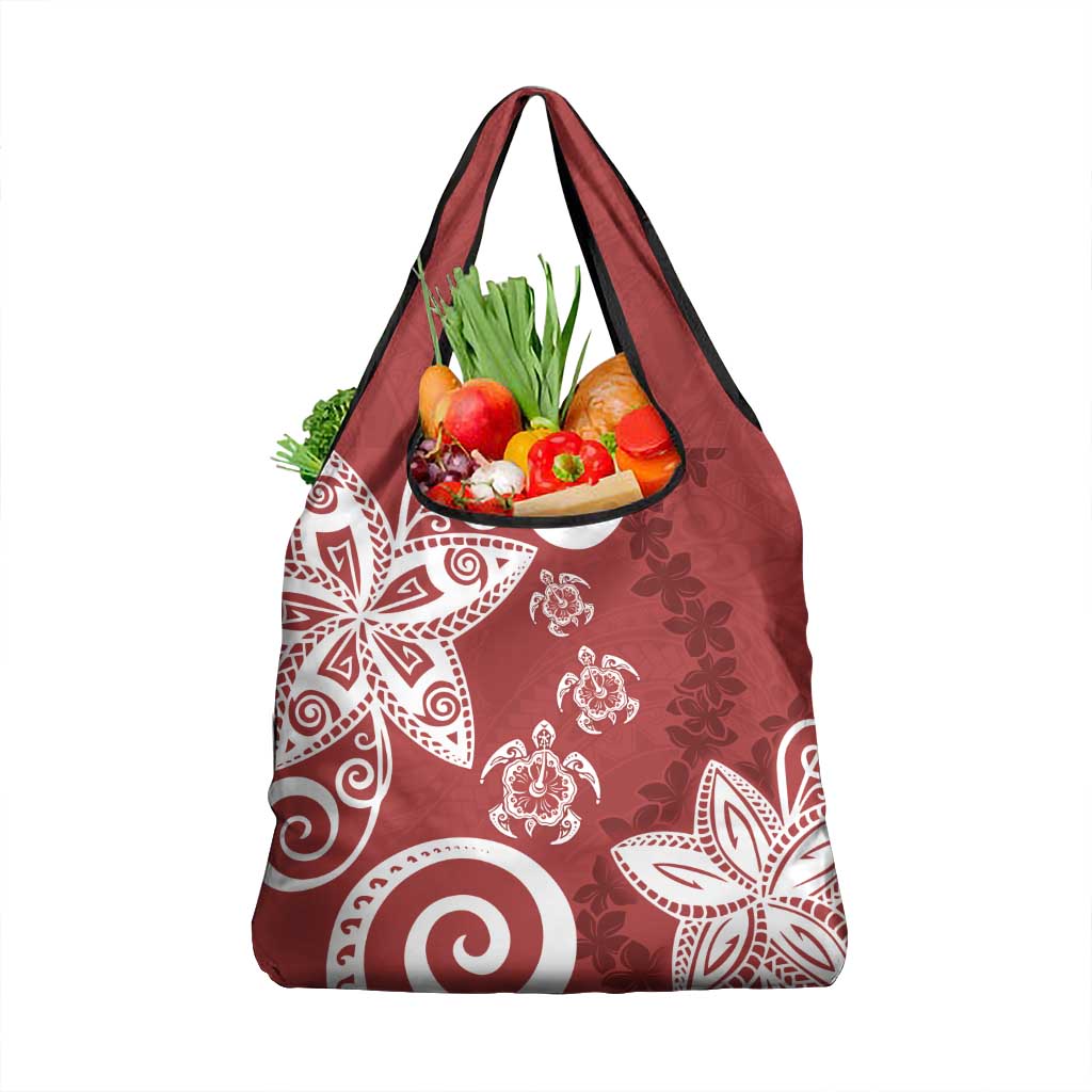 Polynesia Grocery Bag Red Tribal Turtle Floral Pattern LT05 1-pack One Size Red - Polynesian Pride