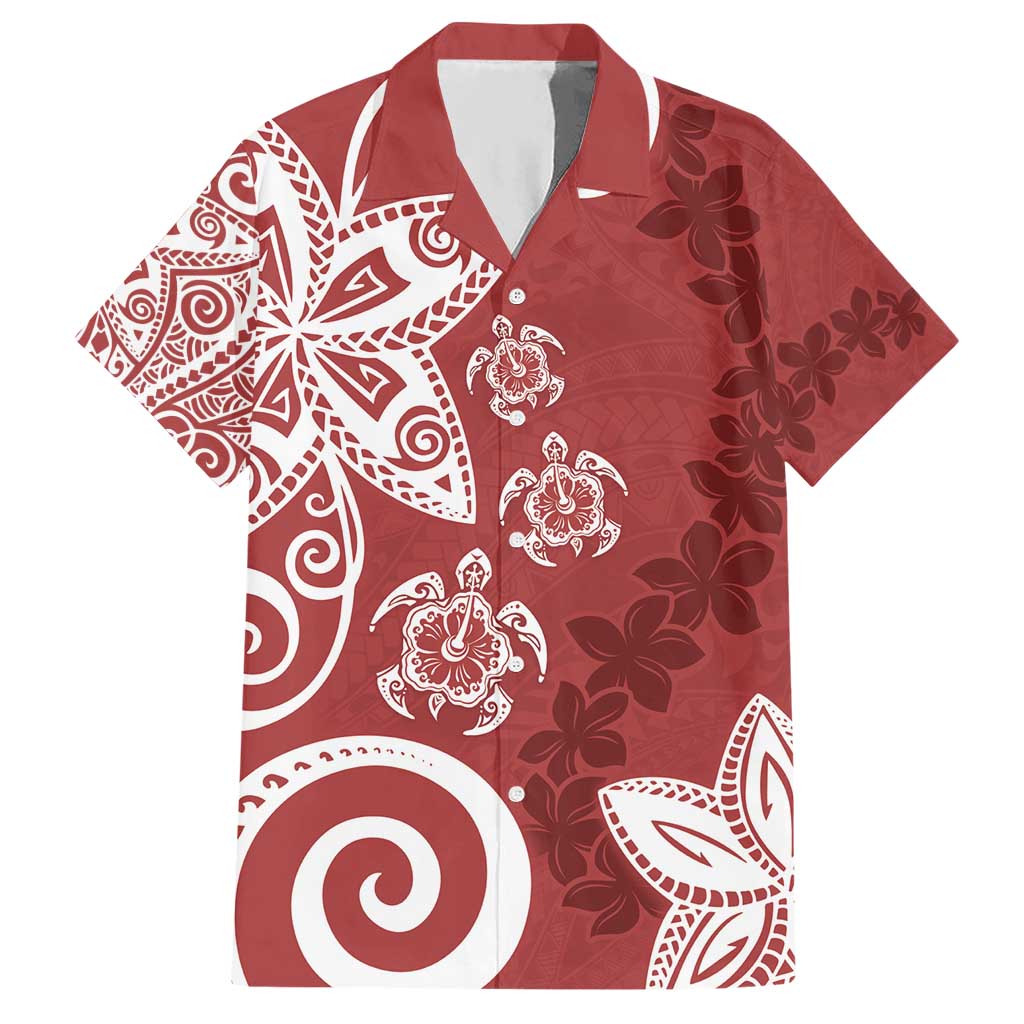 Polynesia Hawaiian Shirt Red Tribal Turtle Floral Pattern LT05 Red - Polynesian Pride