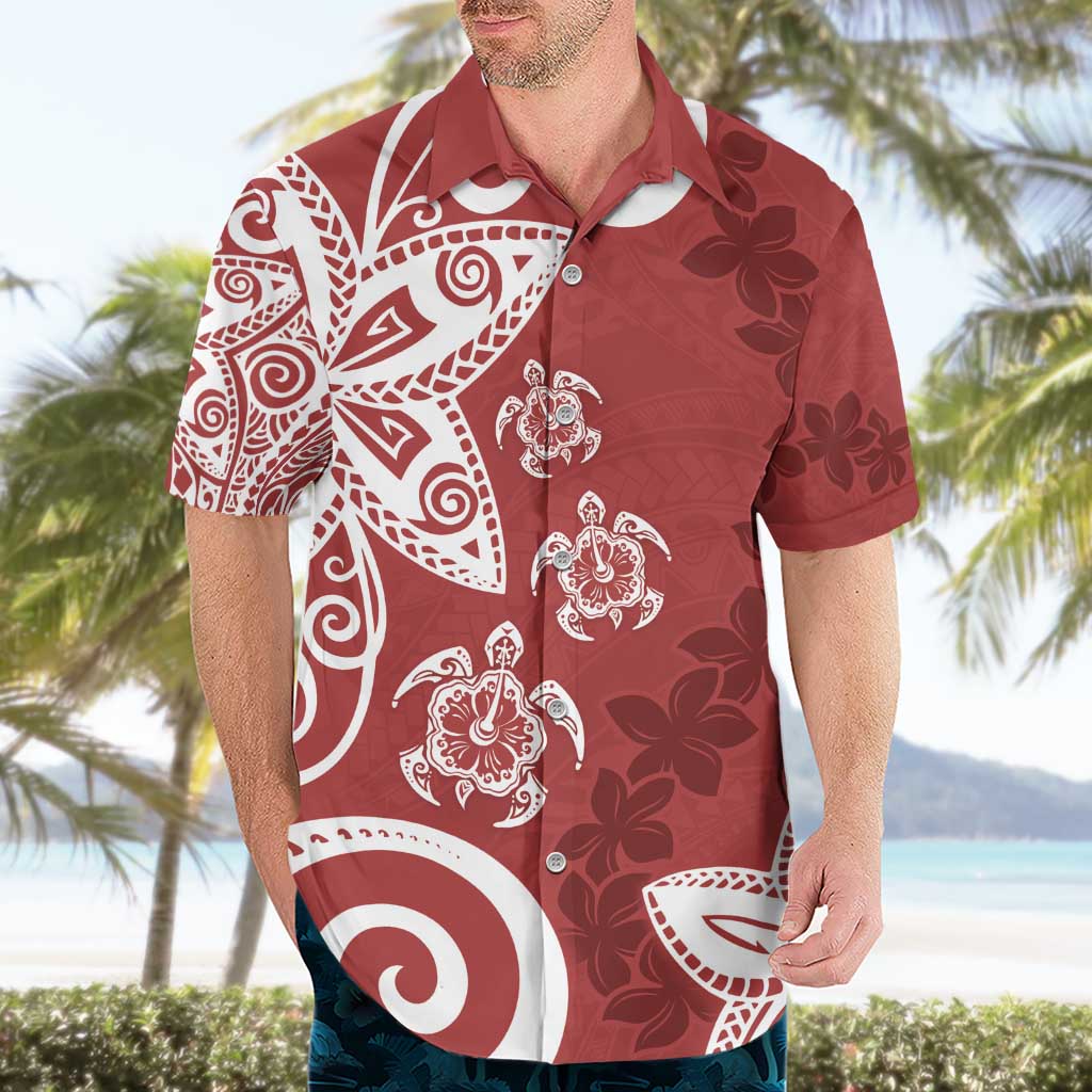 Polynesia Hawaiian Shirt Red Tribal Turtle Floral Pattern LT05 - Polynesian Pride