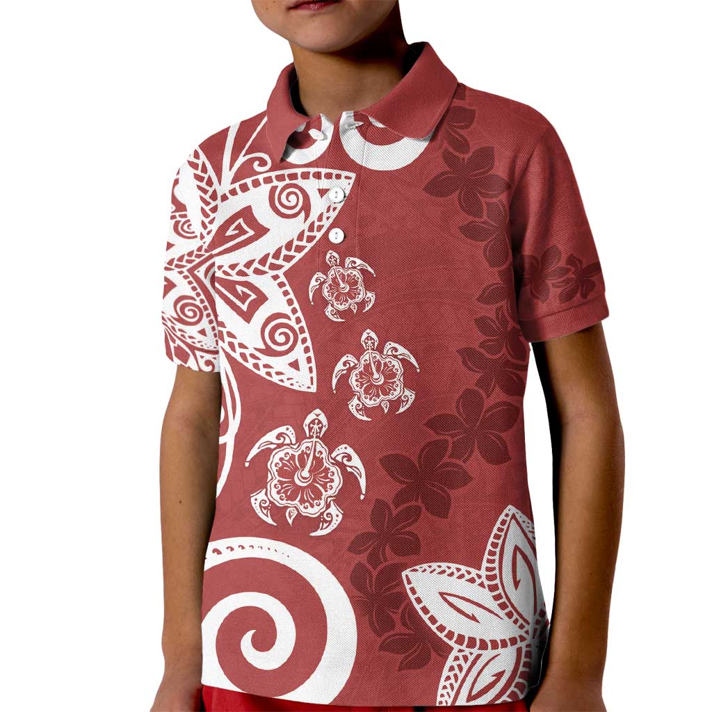 Polynesia Kid Polo Shirt Red Tribal Turtle Floral Pattern