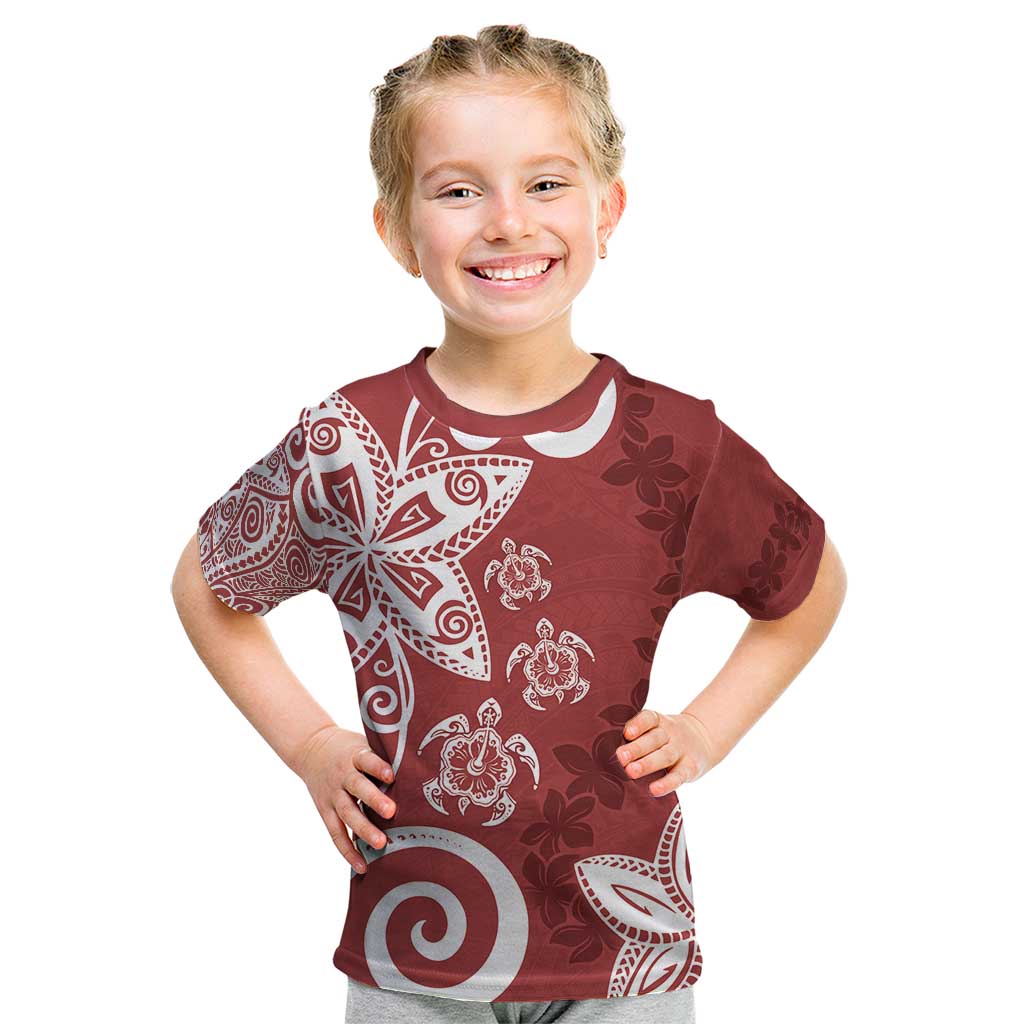 Polynesia Kid T Shirt Red Tribal Turtle Floral Pattern
