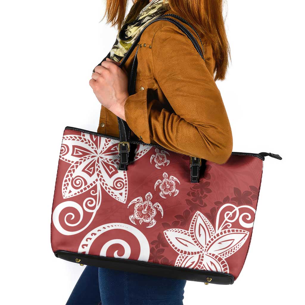 Polynesia Leather Tote Bag Red Tribal Turtle Floral Pattern LT05 Red - Polynesian Pride