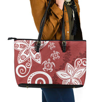 Polynesia Leather Tote Bag Red Tribal Turtle Floral Pattern LT05 - Polynesian Pride