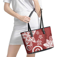 Polynesia Leather Tote Bag Red Tribal Turtle Floral Pattern LT05 - Polynesian Pride
