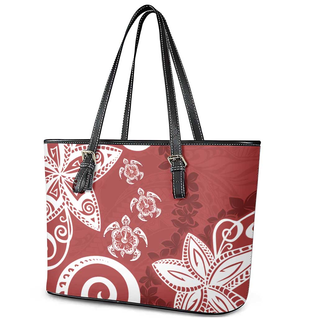 Polynesia Leather Tote Bag Red Tribal Turtle Floral Pattern LT05 - Polynesian Pride