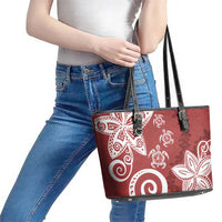 Polynesia Leather Tote Bag Red Tribal Turtle Floral Pattern LT05 - Polynesian Pride