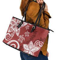 Polynesia Leather Tote Bag Red Tribal Turtle Floral Pattern LT05 - Polynesian Pride