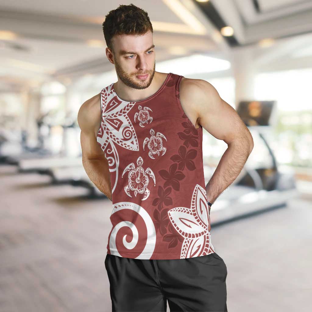 Polynesia Men Tank Top Red Tribal Turtle Floral Pattern LT05 Red - Polynesian Pride