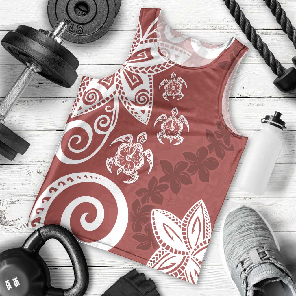 Polynesia Men Tank Top Red Tribal Turtle Floral Pattern LT05 - Polynesian Pride