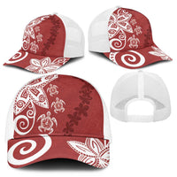 Polynesia Mesh Trucker Cap Red Tribal Turtle Floral Pattern - Polynesian Pride