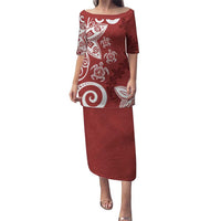 Polynesia Puletasi Red Tribal Turtle Floral Pattern LT05 Long Dress Red - Polynesian Pride