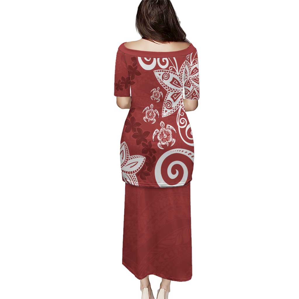 Polynesia Puletasi Red Tribal Turtle Floral Pattern LT05 - Polynesian Pride