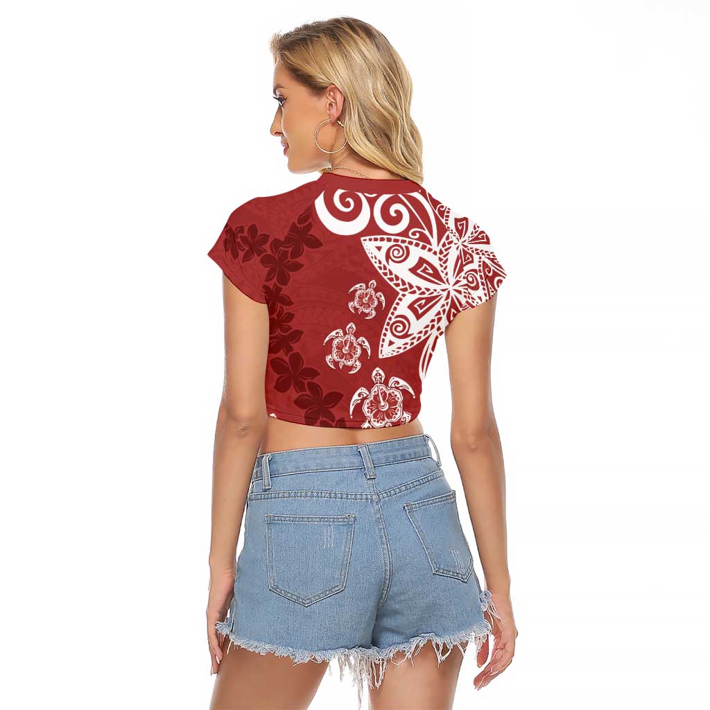 Polynesia Raglan Cropped T Shirt Red Tribal Turtle Floral Pattern LT05 - Polynesian Pride