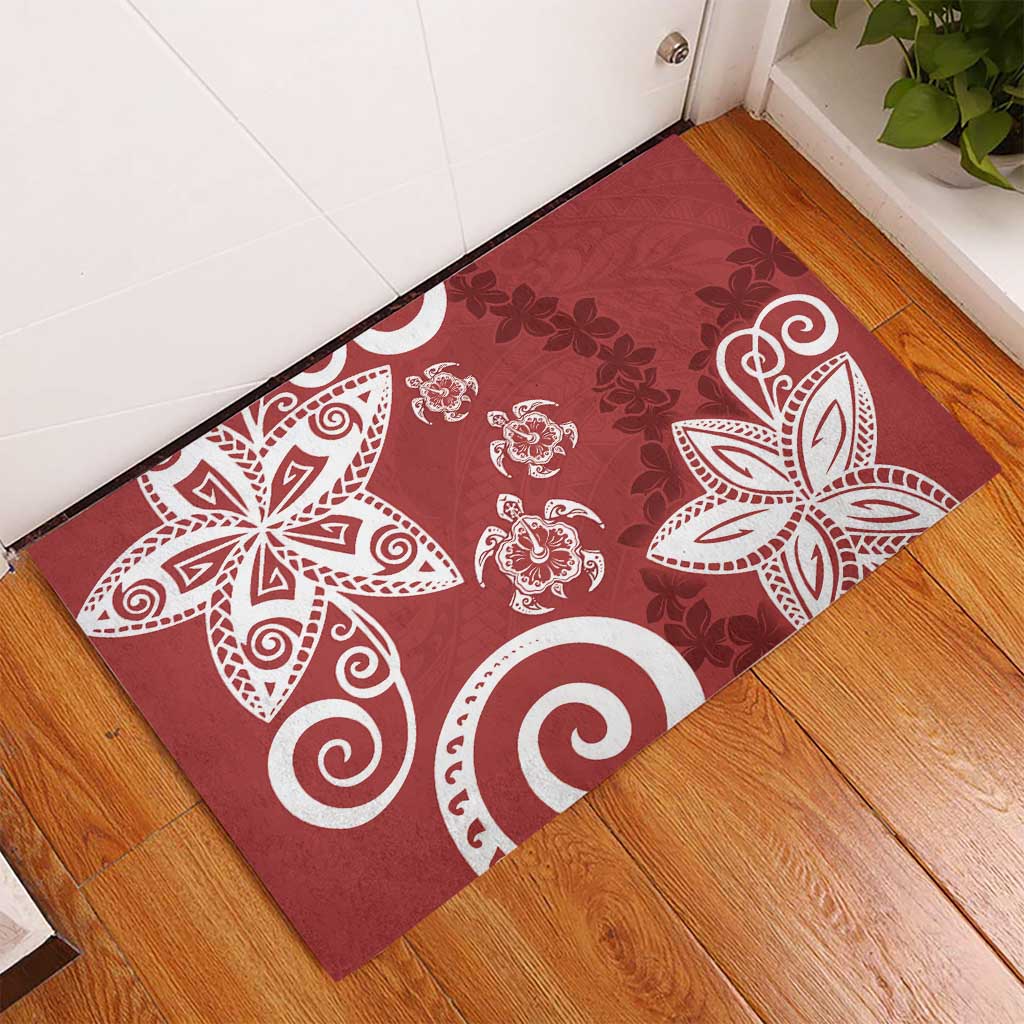 Polynesia Rubber Doormat Red Tribal Turtle Floral Pattern LT05 - Polynesian Pride