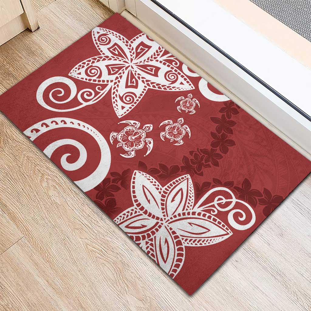 Polynesia Rubber Doormat Red Tribal Turtle Floral Pattern LT05 - Polynesian Pride