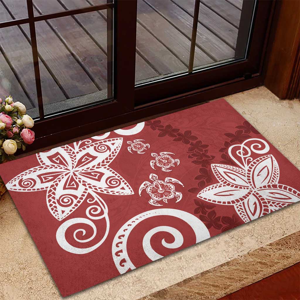 Polynesia Rubber Doormat Red Tribal Turtle Floral Pattern LT05 - Polynesian Pride