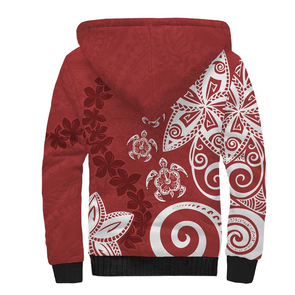 Polynesia Sherpa Hoodie Red Tribal Turtle Floral Pattern LT05 - Polynesian Pride
