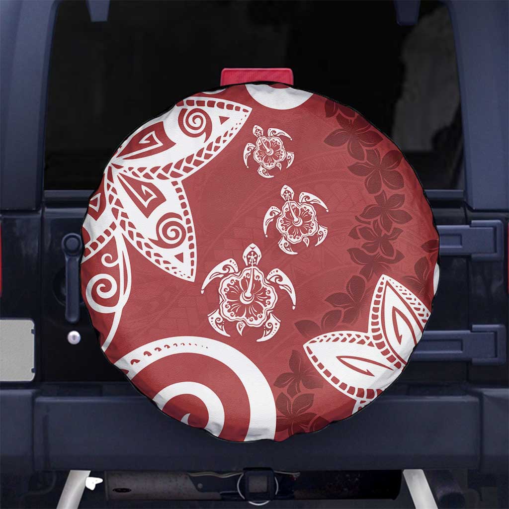 Polynesia Spare Tire Cover Red Tribal Turtle Floral Pattern LT05 - Polynesian Pride