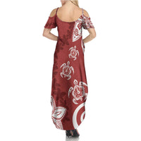 Polynesia Summer Maxi Dress Red Tribal Turtle Floral Pattern LT05 - Polynesian Pride