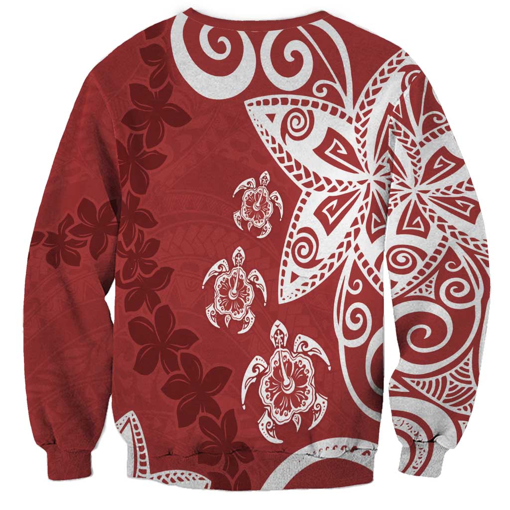 Polynesia Sweatshirt Red Tribal Turtle Floral Pattern LT05 - Polynesian Pride