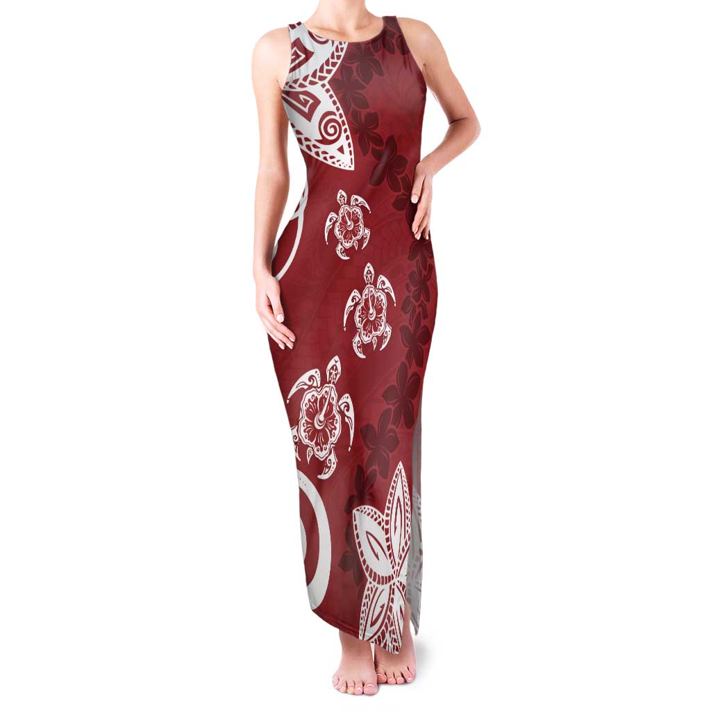 Polynesia Tank Maxi Dress Red Tribal Turtle Floral Pattern LT05 Women Red - Polynesian Pride