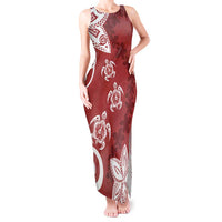 Polynesia Tank Maxi Dress Red Tribal Turtle Floral Pattern LT05 Women Red - Polynesian Pride