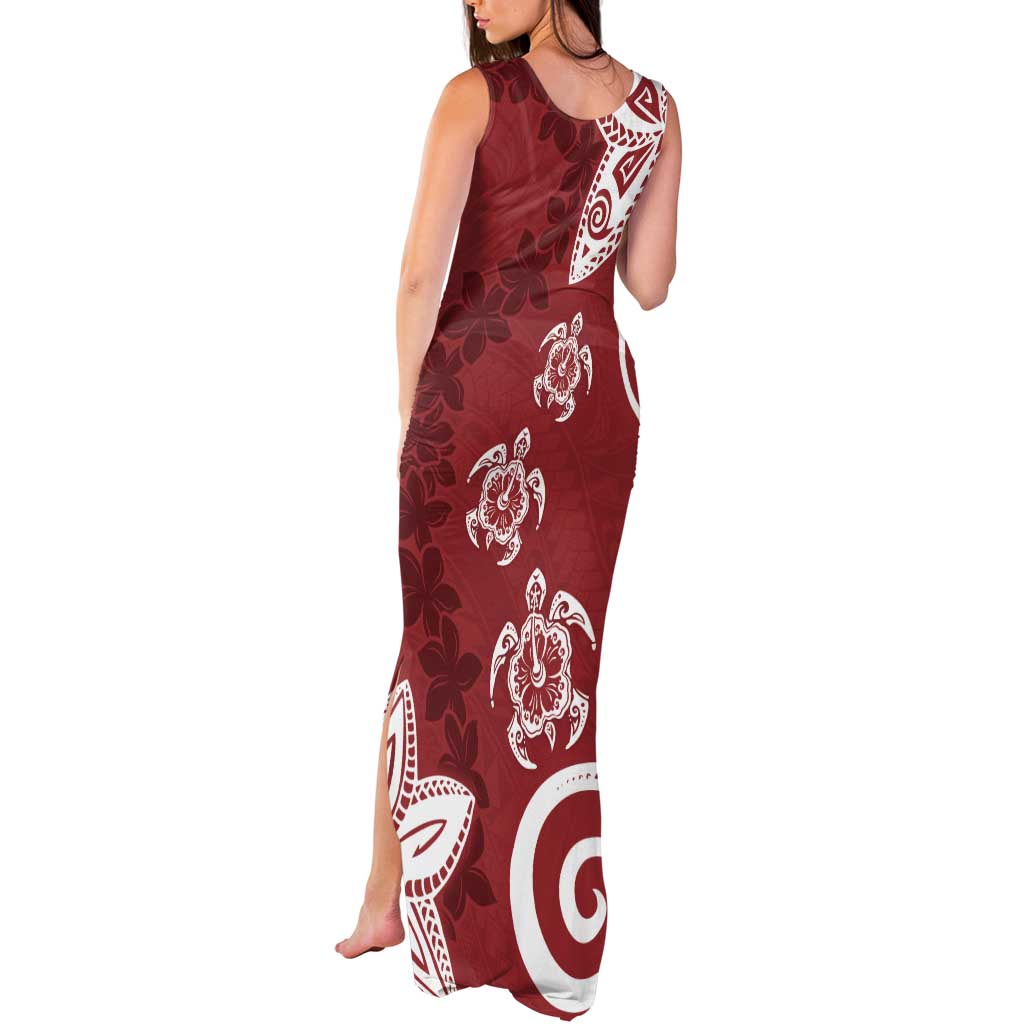 Polynesia Tank Maxi Dress Red Tribal Turtle Floral Pattern LT05 - Polynesian Pride