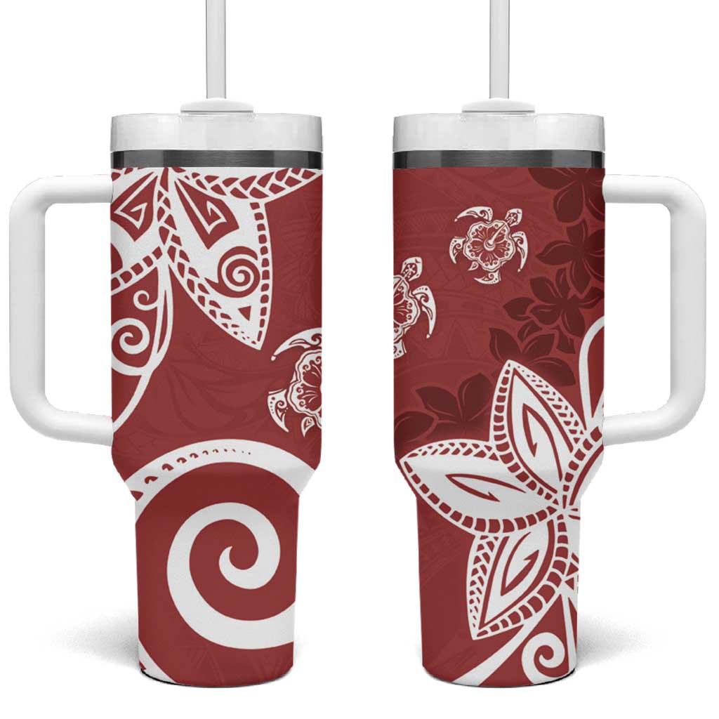 Polynesia Tumbler With Handle Red Tribal Turtle Floral Pattern LT05 One Size: 40 oz Red - Polynesian Pride
