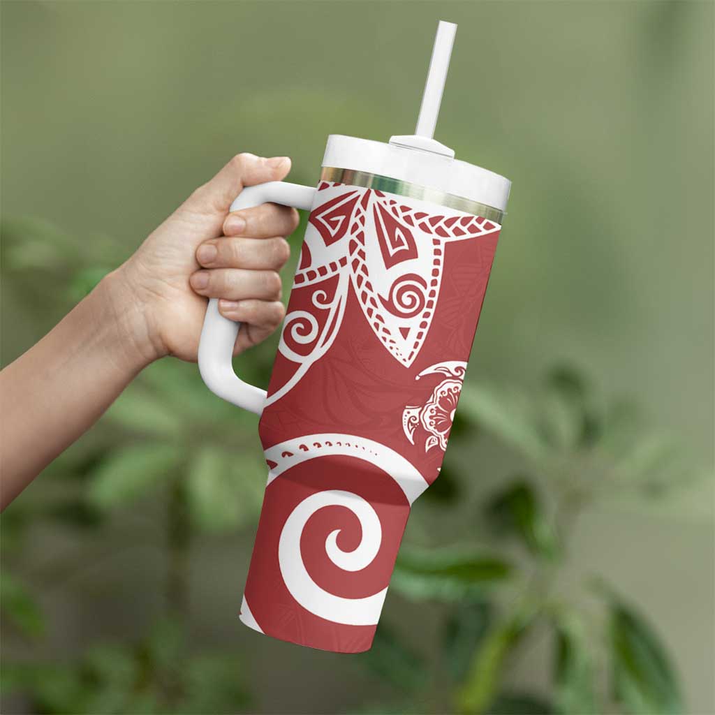 Polynesia Tumbler With Handle Red Tribal Turtle Floral Pattern LT05 - Polynesian Pride