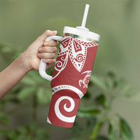 Polynesia Tumbler With Handle Red Tribal Turtle Floral Pattern LT05 - Polynesian Pride