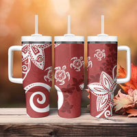 Polynesia Tumbler With Handle Red Tribal Turtle Floral Pattern LT05 - Polynesian Pride