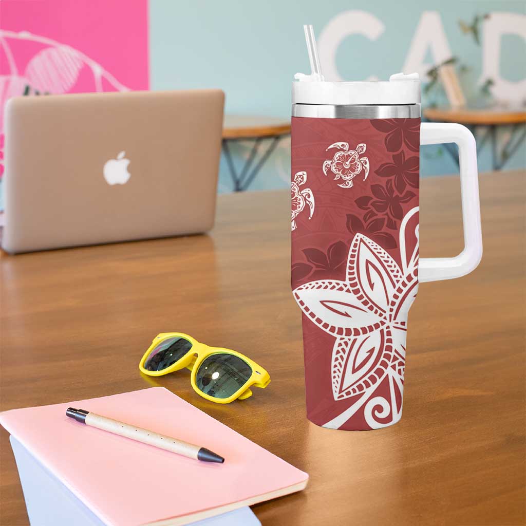 Polynesia Tumbler With Handle Red Tribal Turtle Floral Pattern LT05 - Polynesian Pride