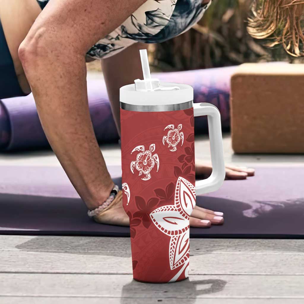 Polynesia Tumbler With Handle Red Tribal Turtle Floral Pattern LT05 - Polynesian Pride