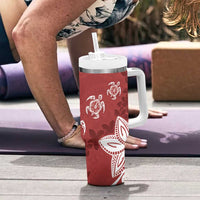 Polynesia Tumbler With Handle Red Tribal Turtle Floral Pattern LT05 - Polynesian Pride