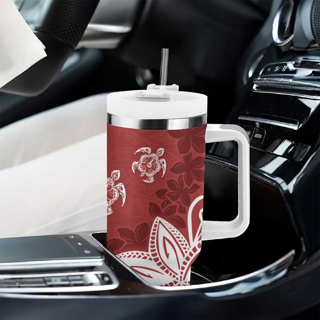 Polynesia Tumbler With Handle Red Tribal Turtle Floral Pattern LT05 - Polynesian Pride