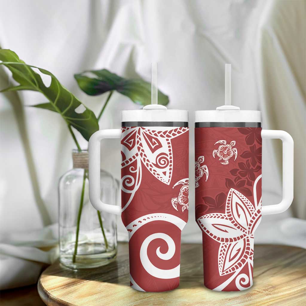 Polynesia Tumbler With Handle Red Tribal Turtle Floral Pattern LT05 - Polynesian Pride