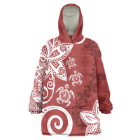 Polynesia Wearable Blanket Hoodie Red Tribal Turtle Floral Pattern LT05 One Size Red - Polynesian Pride
