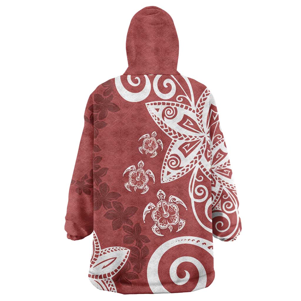 Polynesia Wearable Blanket Hoodie Red Tribal Turtle Floral Pattern LT05 - Polynesian Pride