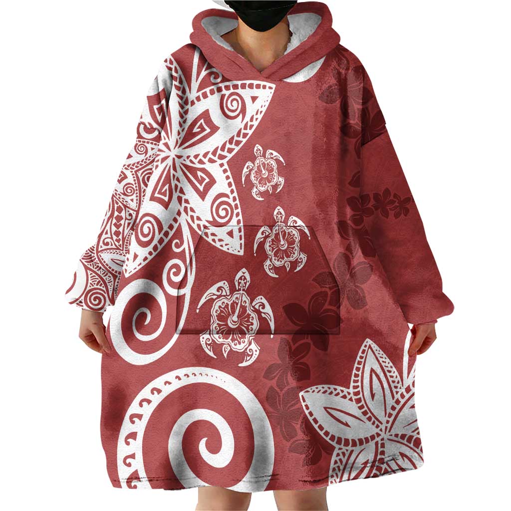 Polynesia Wearable Blanket Hoodie Red Tribal Turtle Floral Pattern LT05 - Polynesian Pride