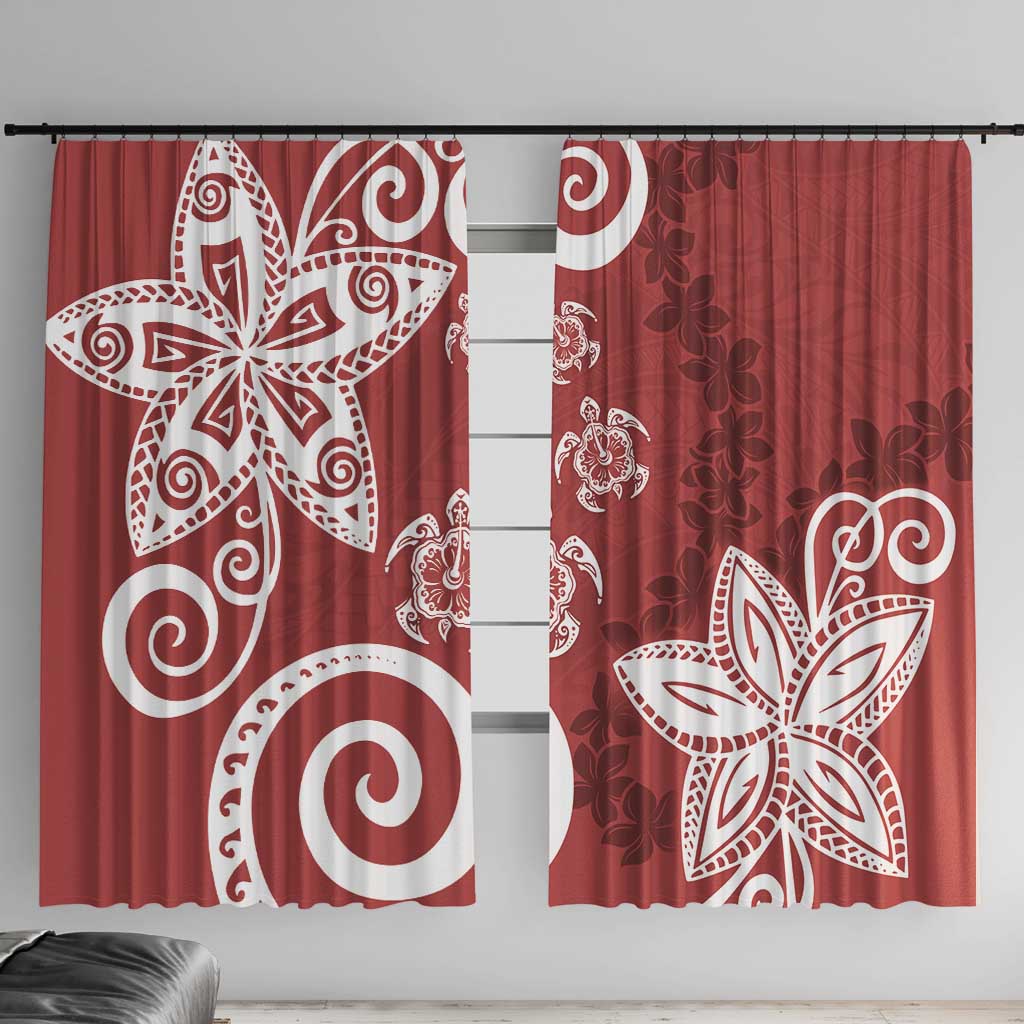 Polynesia Window Curtain Red Tribal Turtle Floral Pattern LT05 With Hooks Red - Polynesian Pride