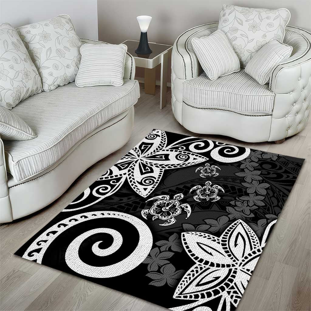 Polynesia Area Rug Black Tribal Turtle Floral Pattern LT05 - Polynesian Pride