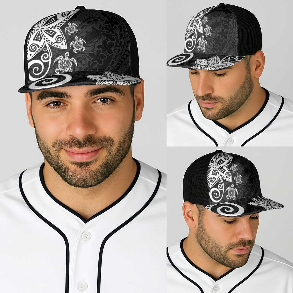 Polynesia Baseball Net Cap Black Tribal Turtle Floral Pattern - Polynesian Pride