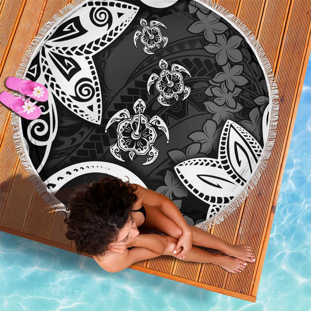 Polynesia Beach Blanket Black Tribal Turtle Floral Pattern LT05 - Polynesian Pride