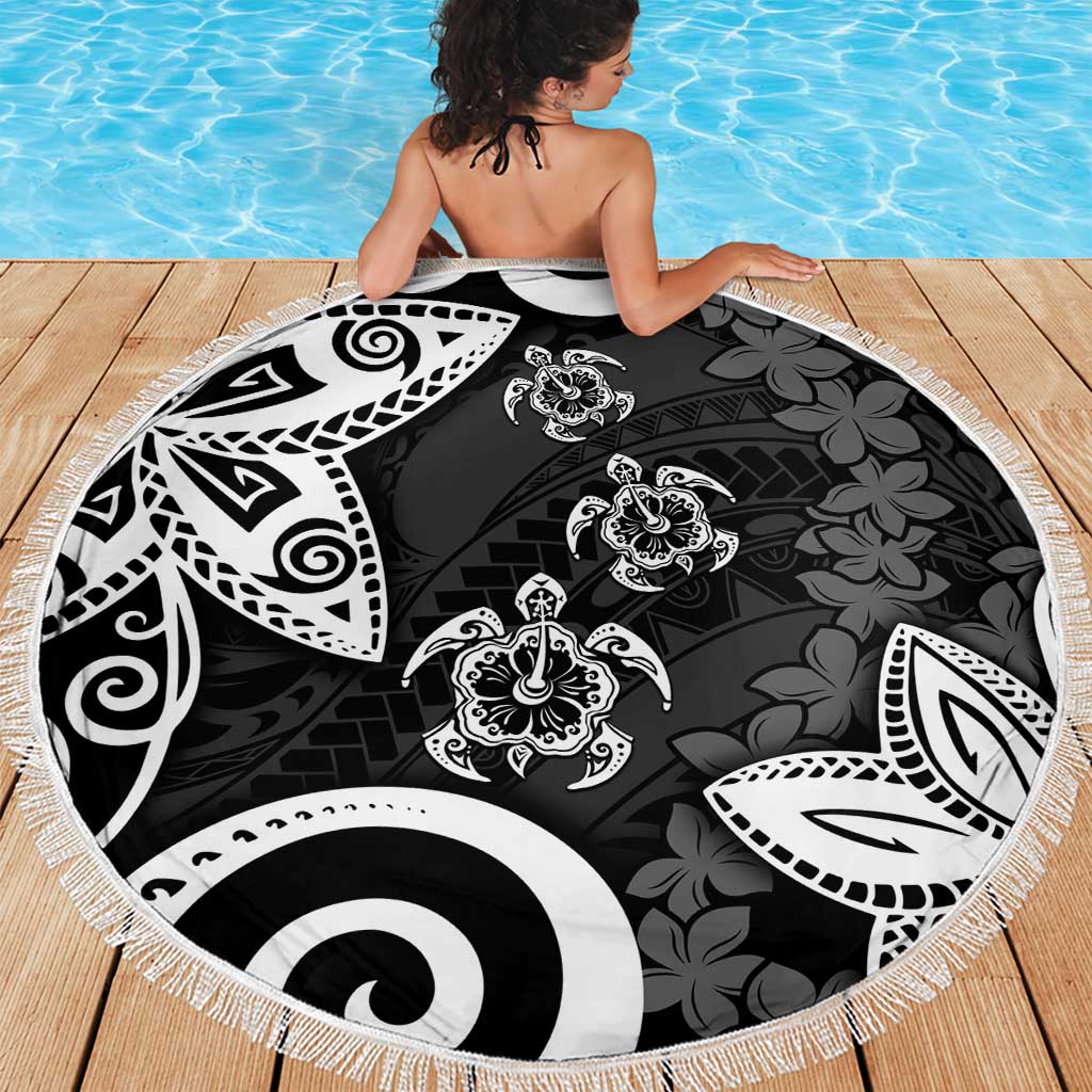 Polynesia Beach Blanket Black Tribal Turtle Floral Pattern LT05 - Polynesian Pride