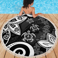 Polynesia Beach Blanket Black Tribal Turtle Floral Pattern LT05 - Polynesian Pride