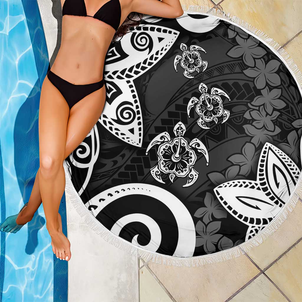 Polynesia Beach Blanket Black Tribal Turtle Floral Pattern LT05 - Polynesian Pride