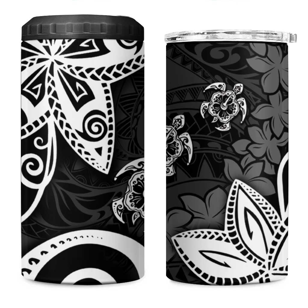 Polynesia 4 in 1 Can Cooler Tumbler Black Tribal Turtle Floral Pattern LT05 One Size: 16 oz Black - Polynesian Pride