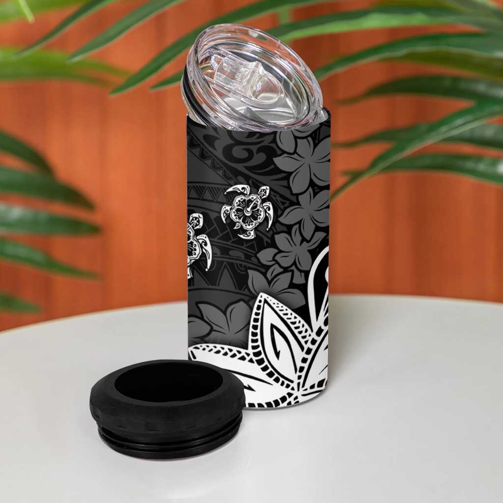 Polynesia 4 in 1 Can Cooler Tumbler Black Tribal Turtle Floral Pattern LT05 - Polynesian Pride