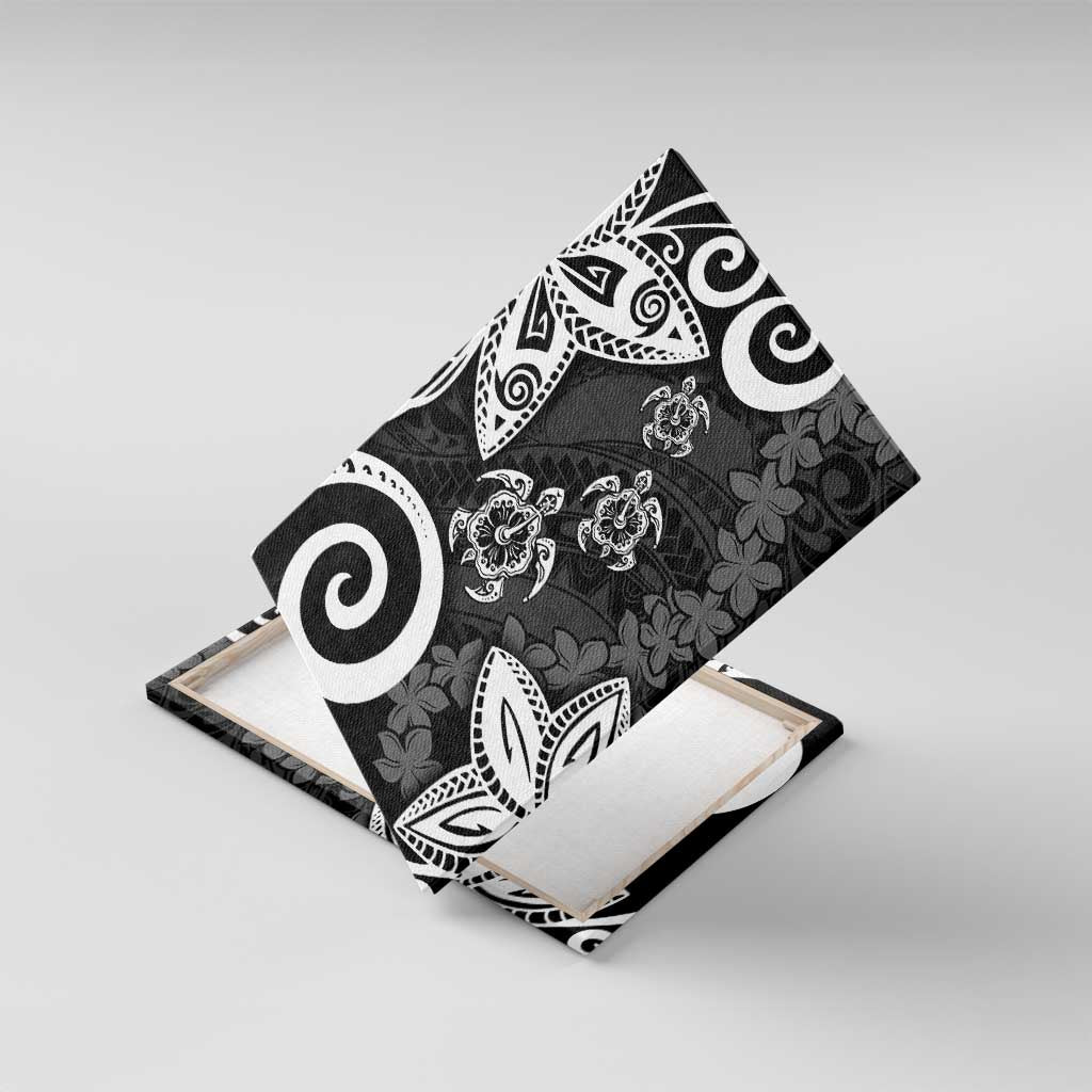 Polynesia Canvas Wall Art Black Tribal Turtle Floral Pattern LT05 With Frame Black - Polynesian Pride