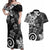 Polynesia Couples Matching Off Shoulder Maxi Dress and Hawaiian Shirt Black Tribal Turtle Floral Pattern